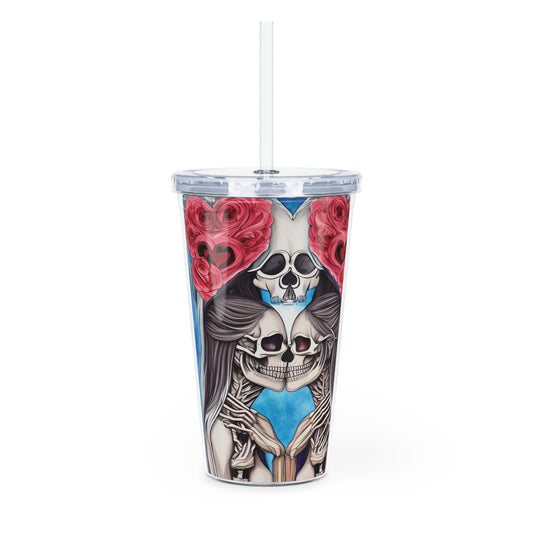 Love Shows No Time Boundaries Skulls,  Loewenkind Creations Plastic Tumbler with Straw