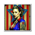 Retro Tattooed Pinup Blue, Red And White Star Magnet Style Four