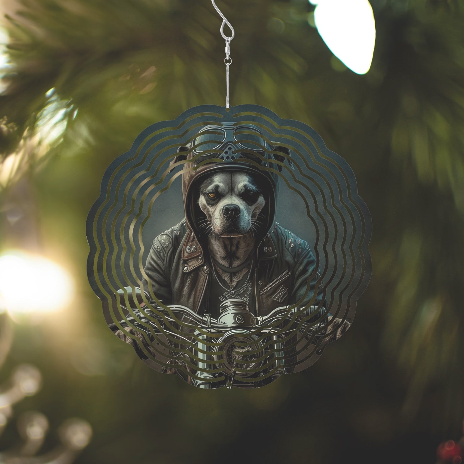 Biker Dawg On Motorcycle Wind Spinner