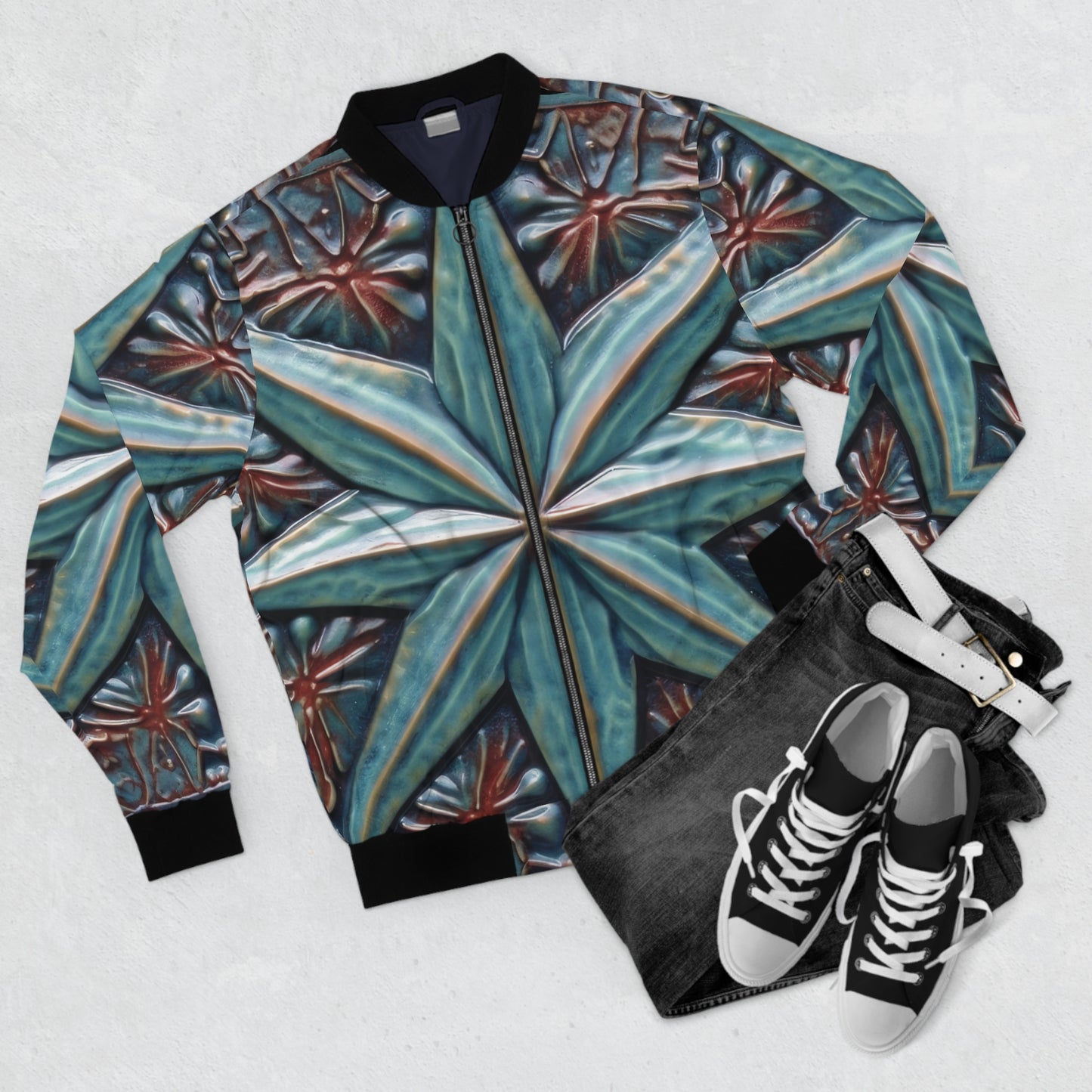 Beautiful Stars Abstract Star Style Blue And Red Men's Bomber Jacket (AOP)