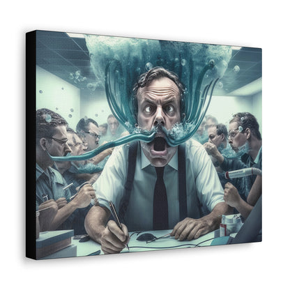 Head Under Water At The Office Under Corporate Stress And Pressure Canvas Gallery Wraps