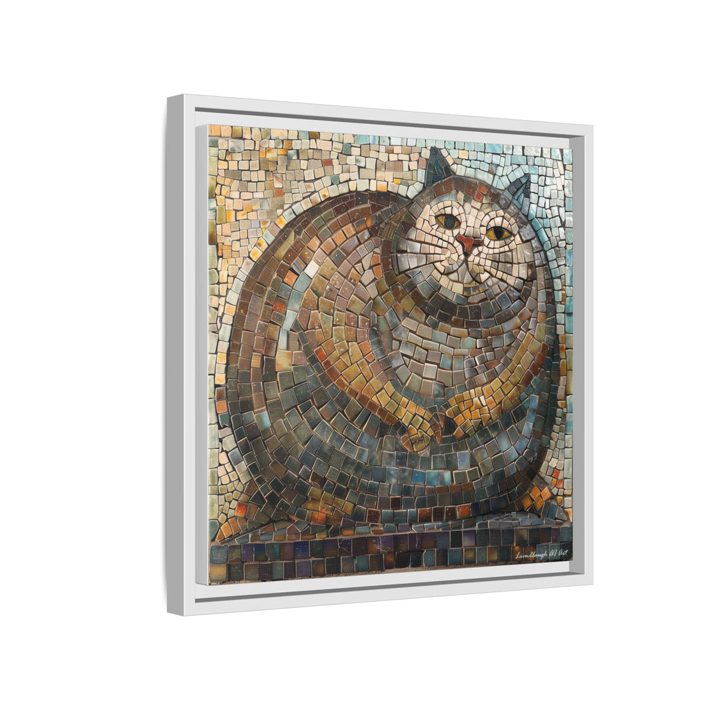 "Serene Mosaic Cat", Framed Mosaic Cat Art Print — Colorful Modern Wall Canvas