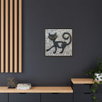 "Curious Black Cat Mosaic", Framed Mosaic Cat Art Print — Colorful Modern Wall Canvas