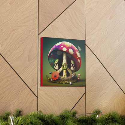 Beautiful Forest Half Peace Sign , Red And White Polka dot Mushrooms Red Flower Canvas Gallery Wraps