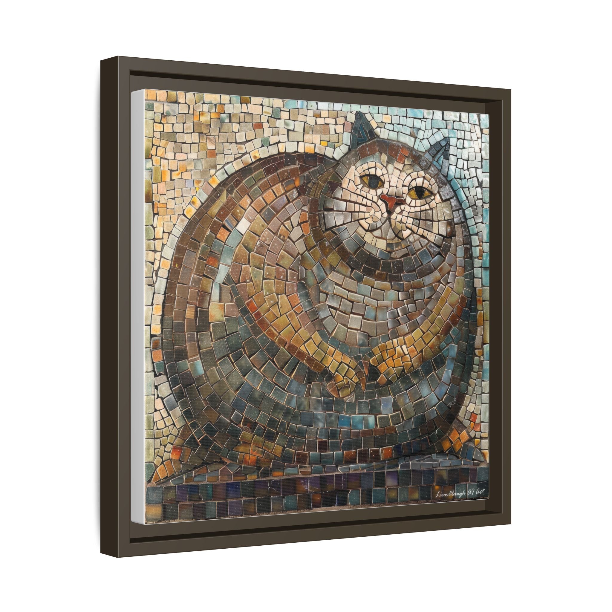 "Serene Mosaic Cat", Framed Mosaic Cat Art Print — Colorful Modern Wall Canvas