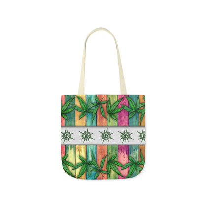 Beautiful Multicolored Pink Purple Blue 420 Weed Marijuana Leaf Polyester Canvas Tote Bag (AOP)