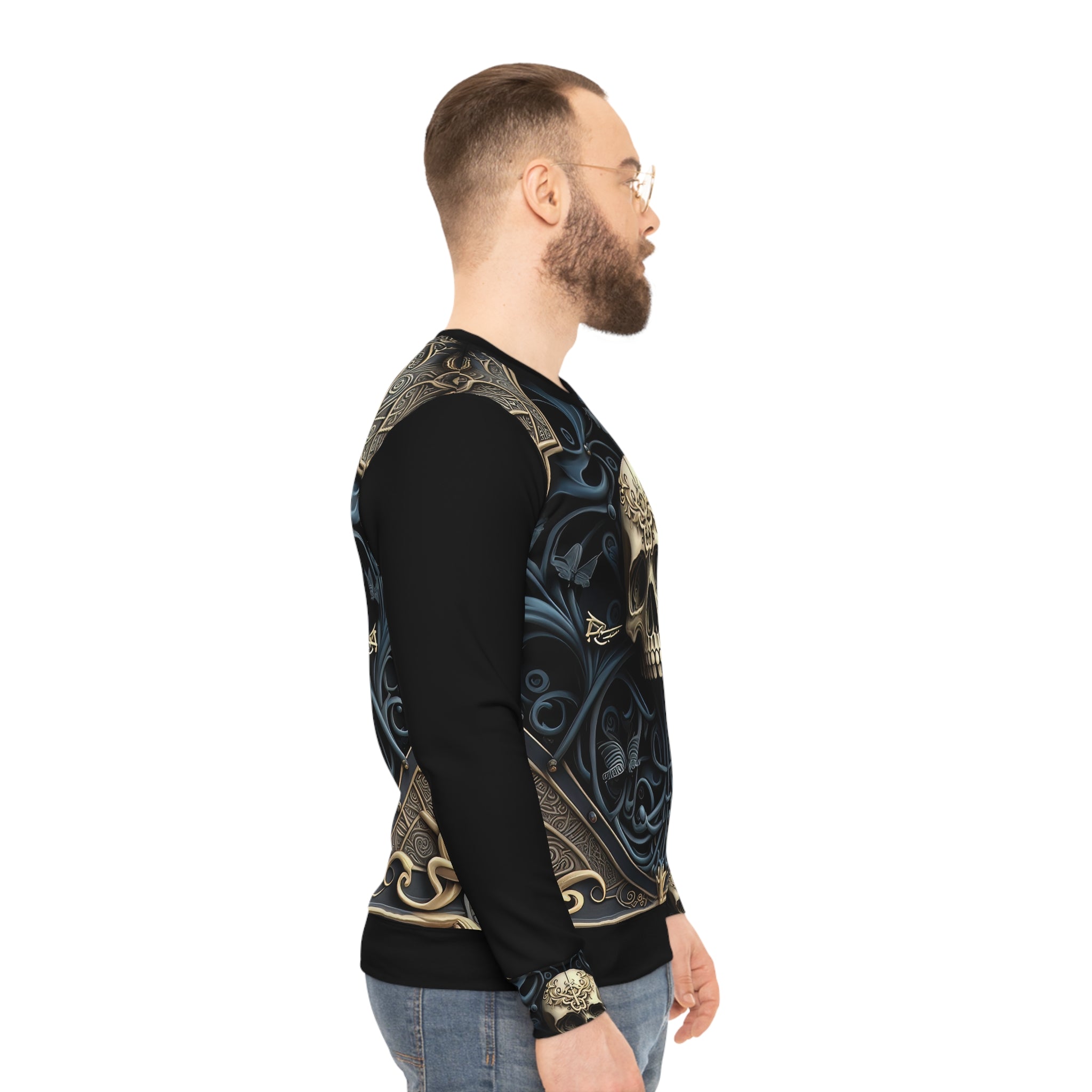 Metallic Chrome Skull and classic Designed Background Style 5 Lightweight Sweatshirt (AOP)