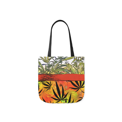 Beautiful Redish Orange Banded Marijuana 420 Pot Weed Leaf Polyester Canvas Tote Bag (AOP)