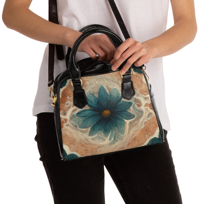 Bold And Beautiful White, Grey And Blue Floral Style 2 Shoulder Handbag