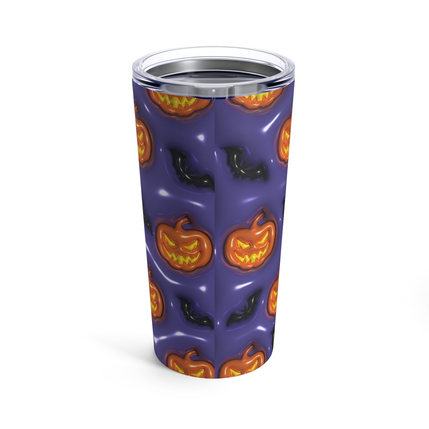 Orange Pumpkins And Black Bats With Purple Background 3-D Puffy Halloween by Mulew Art Tumbler 20oz