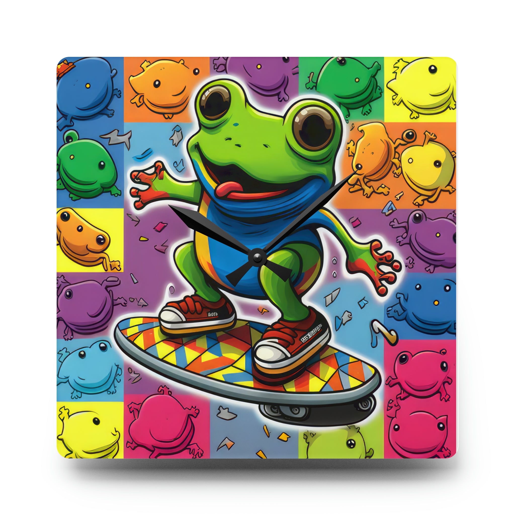 Hip Hip Hop Skating Boarding Cool Frog With Back Ground Frog Collage Wall Clock