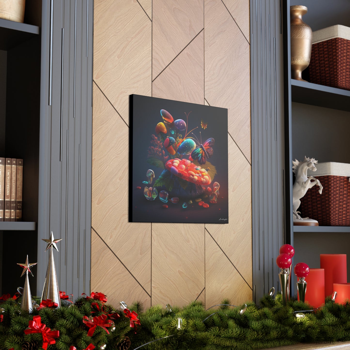 Beautiful Mushroom Luminating Colorful Bliss With Butterflies Canvas Gallery Wraps