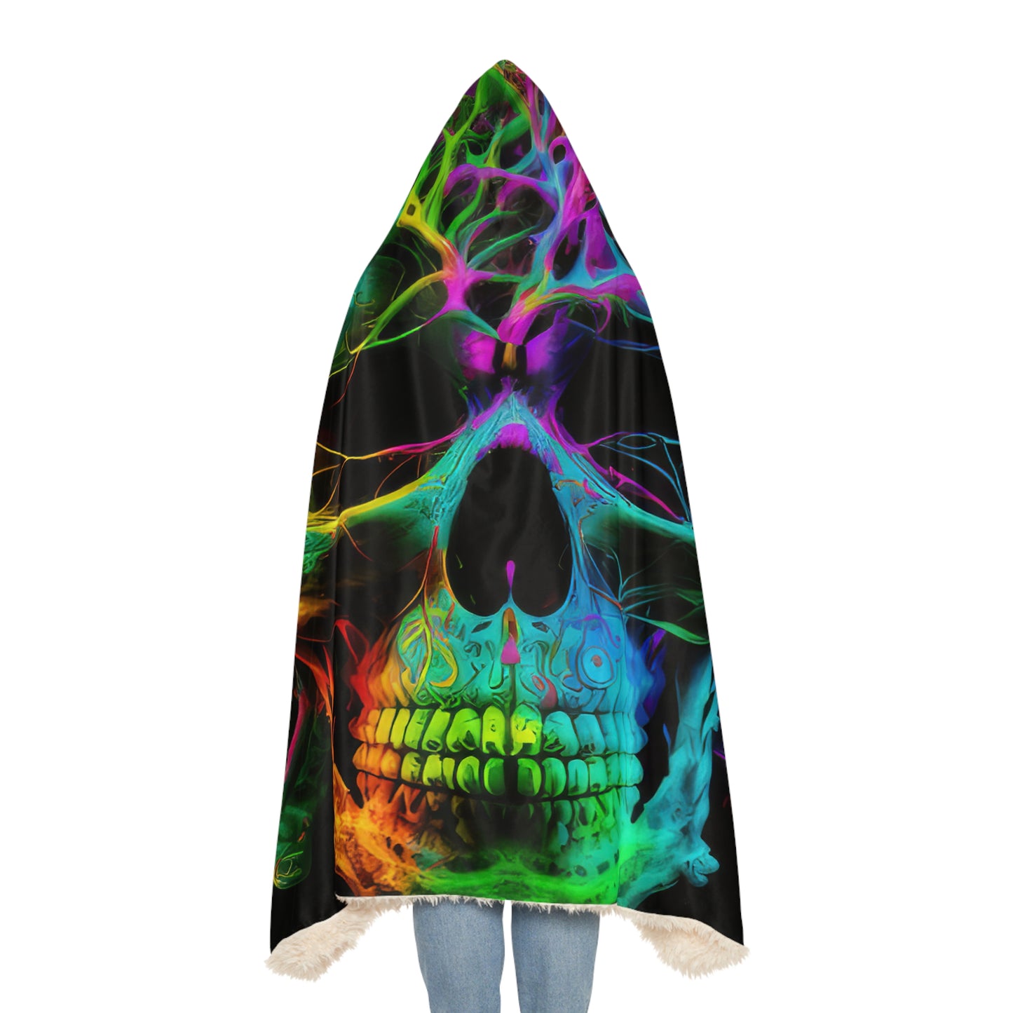 Tie Die 3 Head Skulls, Style Three Blue Green Purple Snuggle Blanket