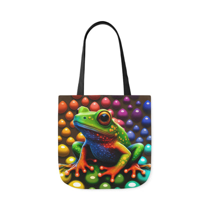 Sassy Rainbow Round Skittle Like Background With Beautiful Frog Polyester Canvas Tote Bag (AOP)