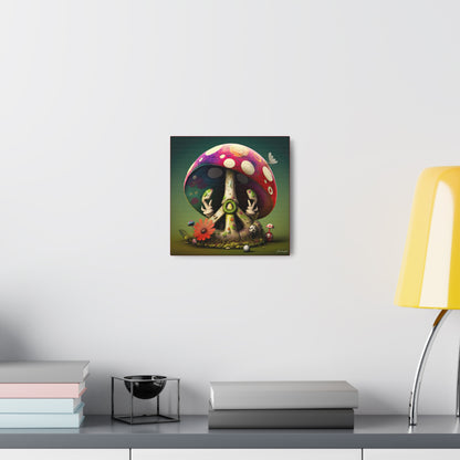 Beautiful Forest Half Peace Sign , Red And White Polka dot Mushrooms Red Flower Canvas Gallery Wraps