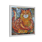 Radiant Whiskers: The Joyful Cat, Framed Mosaic Cat Art Print — Colorful Modern Wall Canvas