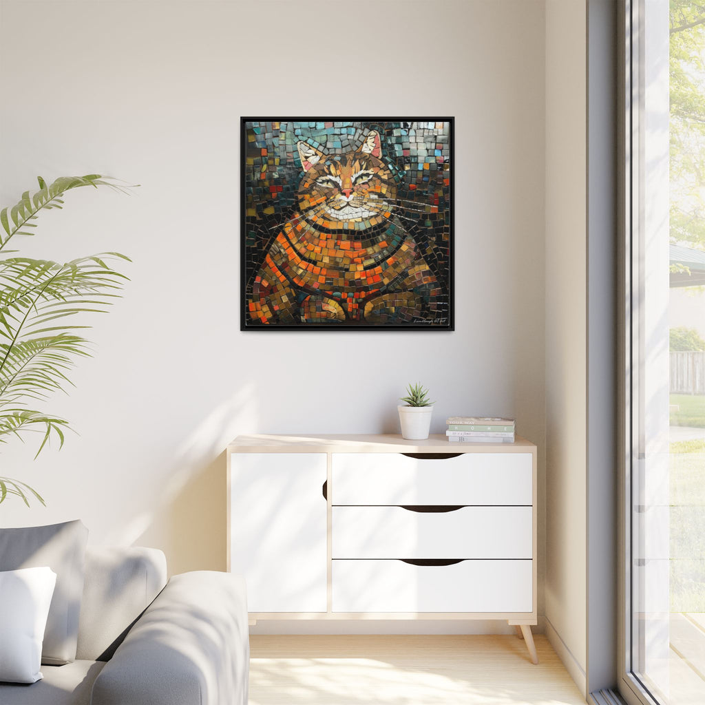 Mosaic Majesty: The Regal Cat, Framed Mosaic Cat Art Print — Colorful Modern Wall Canvas