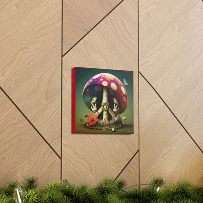 Beautiful Forest Half Peace Sign , Red And White Polka dot Mushrooms Red Flower Canvas Gallery Wraps