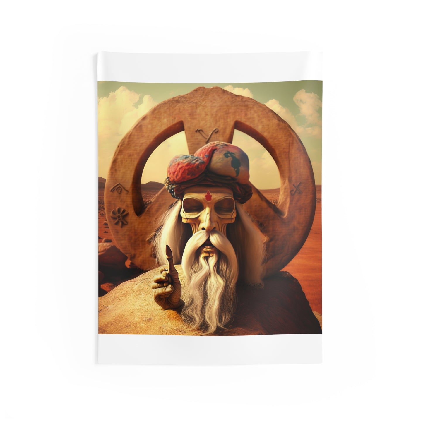 Wise Man In Dessert With Beard And Peace Sign Indoor Wall Tapestries