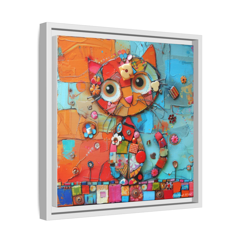 "Whimsical Mosaic Cat", Framed Mosaic Cat Art Print — Colorful Modern Wall Canvas