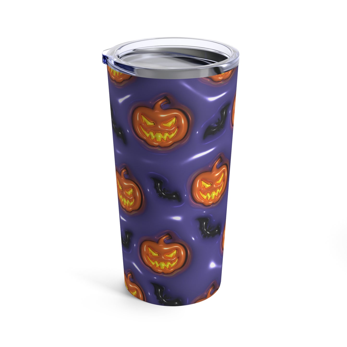 Orange Pumpkins And Black Bats With Purple Background 3-D Puffy Halloween by Mulew Art Tumbler 20oz