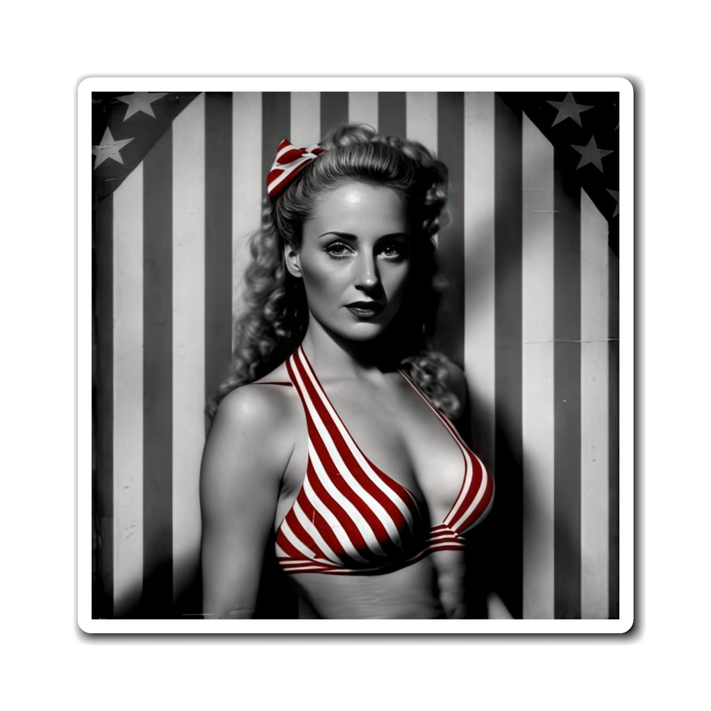 Retro Tattooed Pinup Blue, Red And White Star Magnet Style Nine