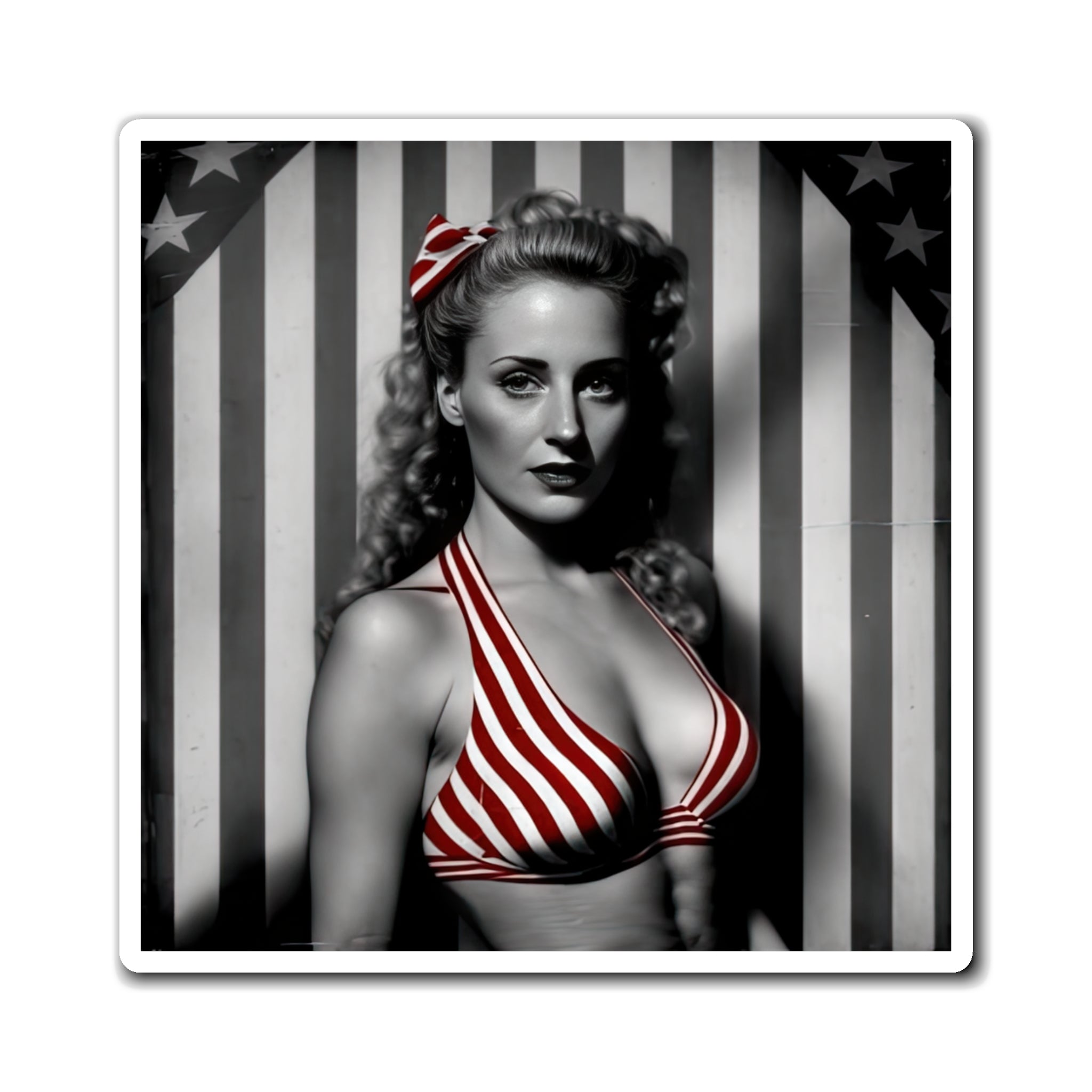 Retro Tattooed Pinup Blue, Red And White Star Magnet Style Nine