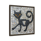 "Curious Black Cat Mosaic", Framed Mosaic Cat Art Print — Colorful Modern Wall Canvas