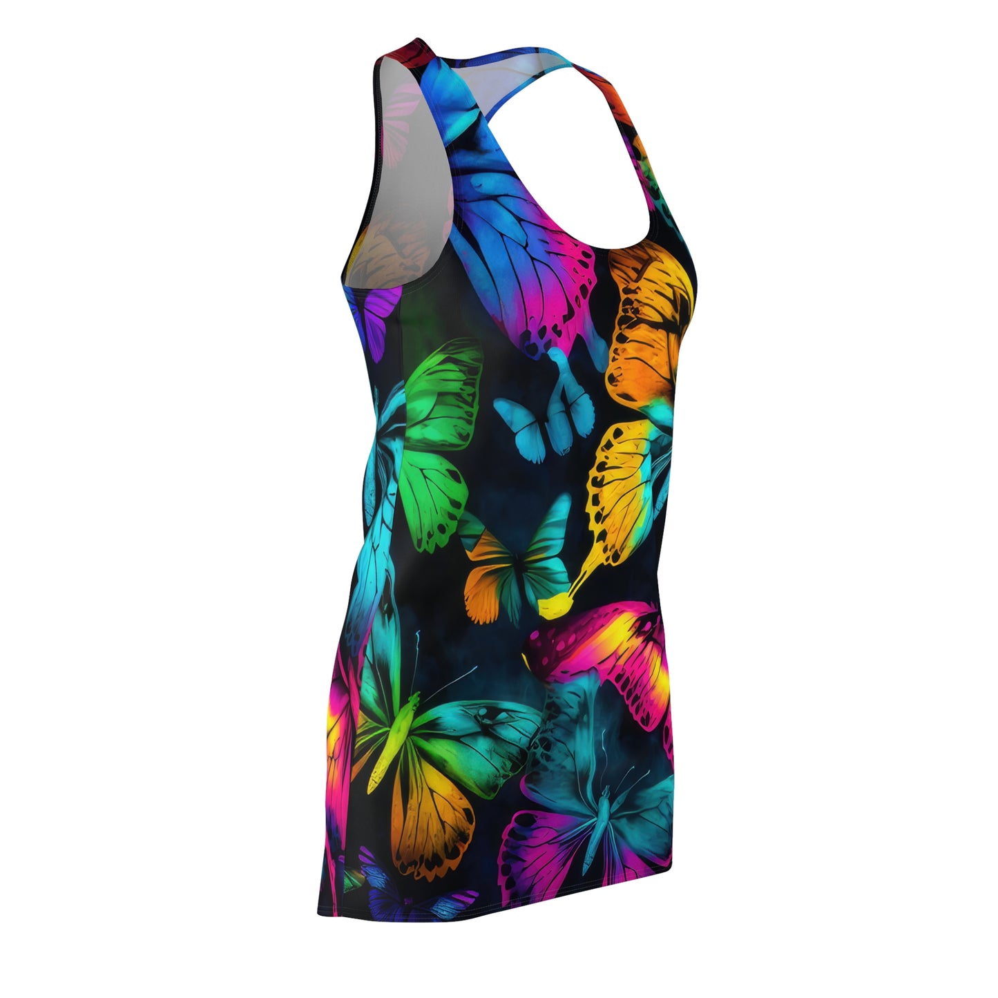 Bold And Beautiful Tie Dye Mutiple Butterflies Style Six Women's Cut & Sew Racerback Dress (AOP)