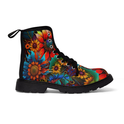 Bold And Beautiful Colorful Blue, Orange, Yellow Flowers Style Two Women's Canvas Boots