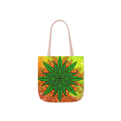 Beautifully Designed Orange, Yellow And Green Marijuana Leave Polyester Canvas Tote Bag (AOP)