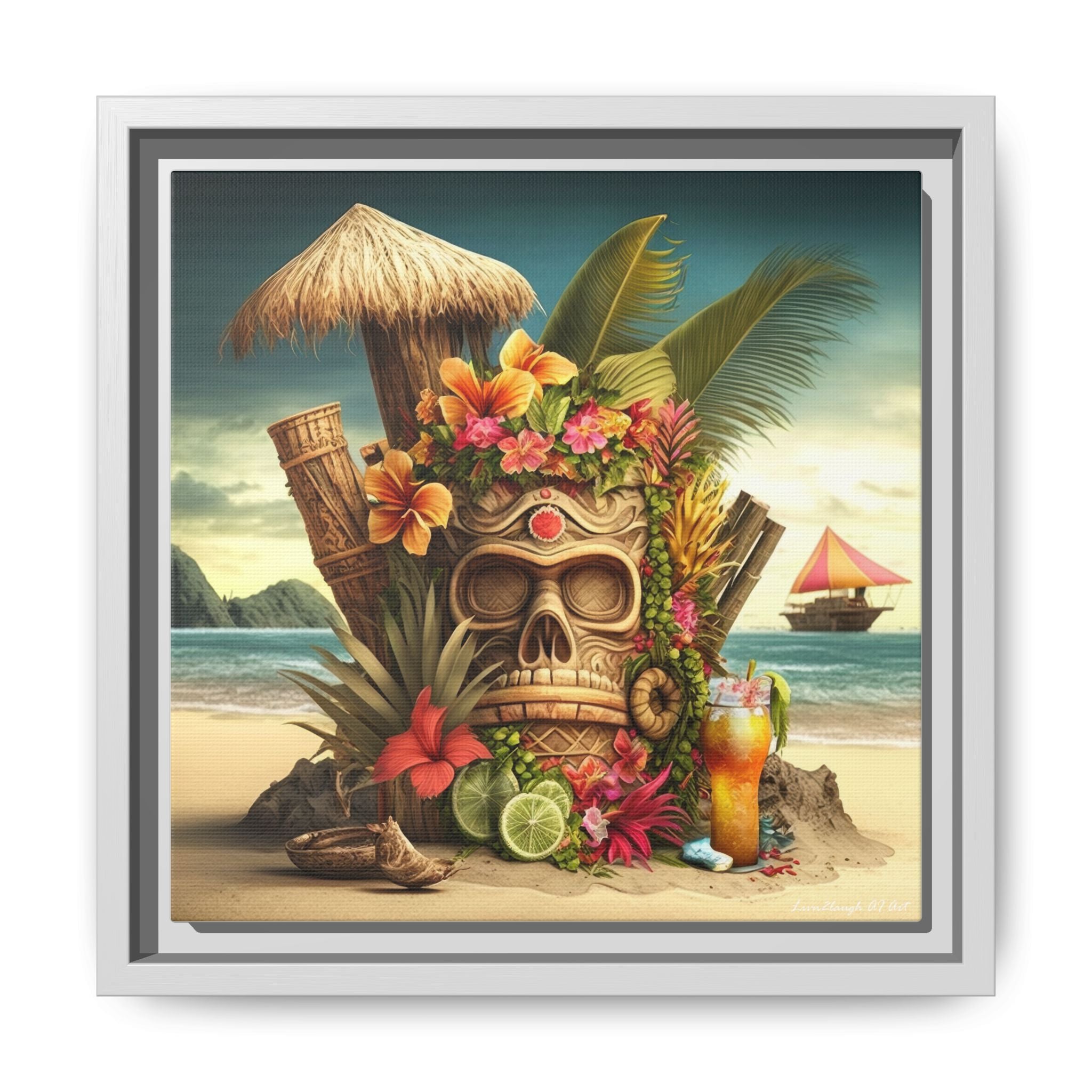 Tiki Dreams by the Shore, Art Print — Colorful Modern Wall Canvas