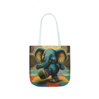 Elephant Kicking Leg On Colored Square Floor Polyester Canvas Tote Bag (AOP)