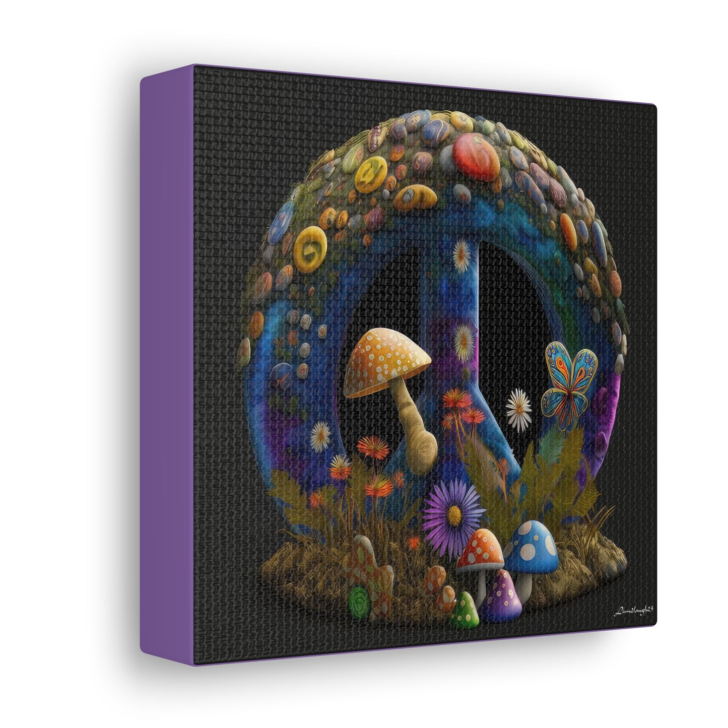 Beautiful Forest Round Peace Sign Mushrooms  Flowers And Butterfly 11 Canvas Gallery Wraps