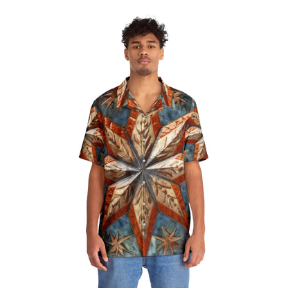 Beautiful Stars Abstract Star Style Orange, White And Blue Men's Hawaiian Shirt (AOP)