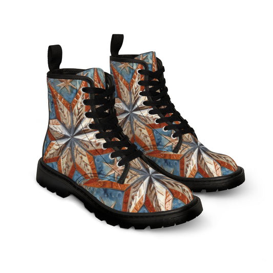 Beautiful Stars Abstract Star Style Orange, White And Blue Men's Canvas Boots