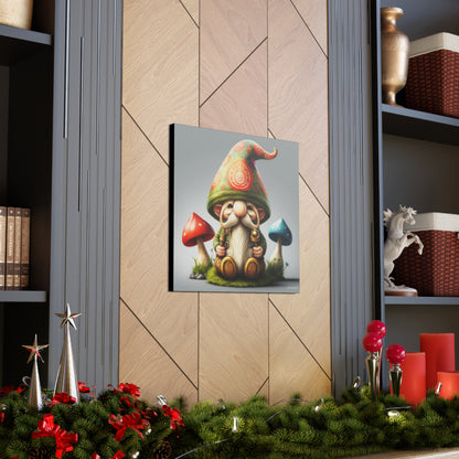 Gnome With Beautifully Detailed Green Orange Hat With Blue And Red Mushrooms Canvas Gallery Wraps