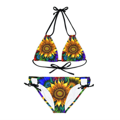 Bold And Beautiful Flowers Style Four Strappy Bikini Set (AOP)
