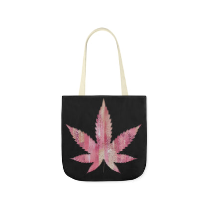 Sassy Single Pink Marijuana 420 Weed Leaf With Black Background Polyester Canvas Tote Bag (AOP)