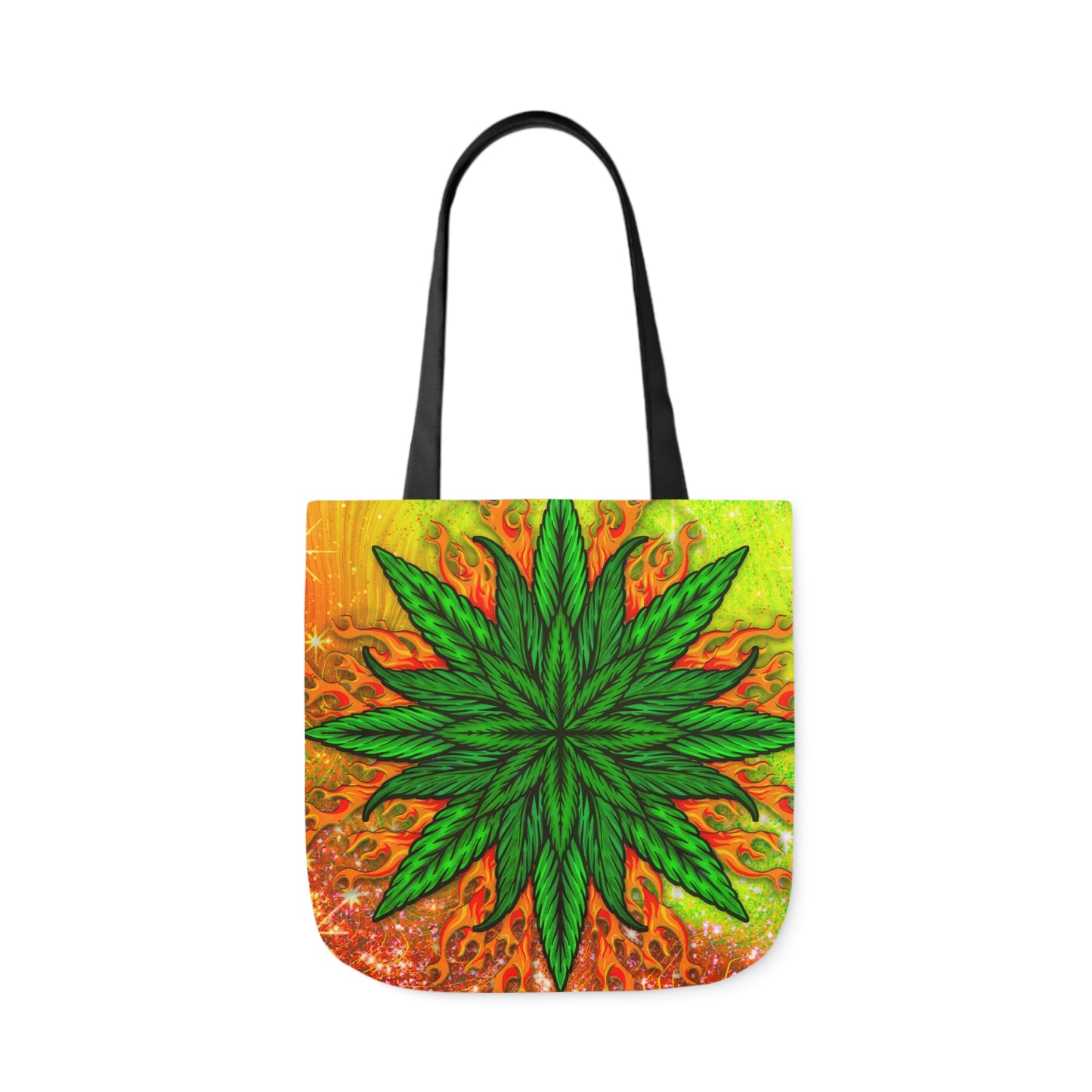 Beautifully Designed Orange, Yellow And Green Marijuana Leave Polyester Canvas Tote Bag (AOP)