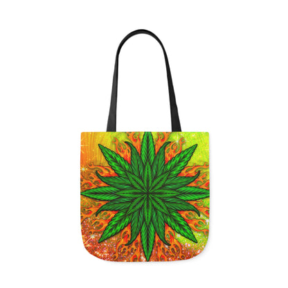 Beautifully Designed Orange, Yellow And Green Marijuana Leave Polyester Canvas Tote Bag (AOP)