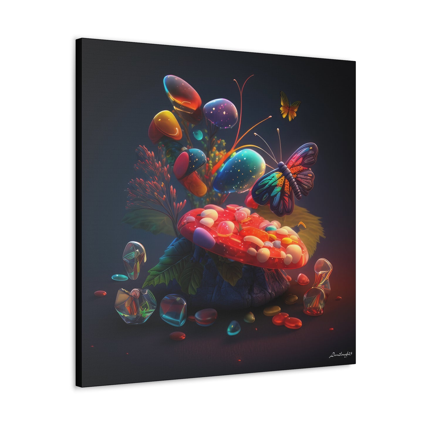 Beautiful Mushroom Luminating Colorful Bliss With Butterflies Canvas Gallery Wraps