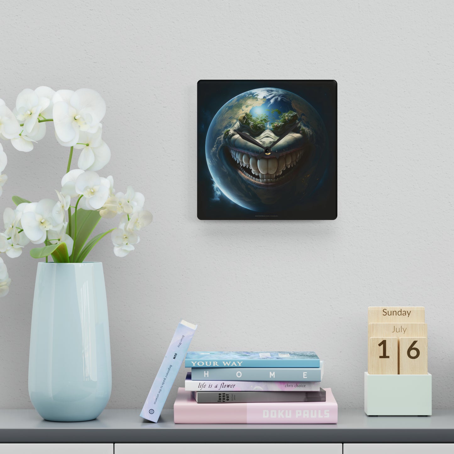 Toothy Sarcastic Looking Earth Smiling Wall Clock