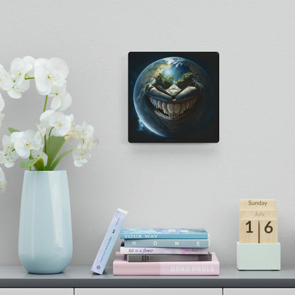 Toothy Sarcastic Looking Earth Smiling Wall Clock