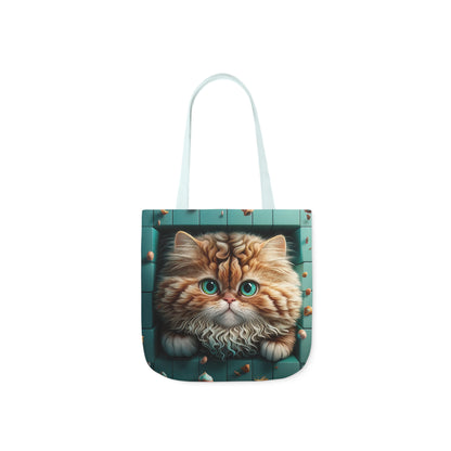 Beautiful Orange And White Fluffy Cat With Blue Eye , Blue Framed Polyester Canvas Tote Bag (AOP)