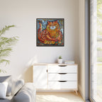 Radiant Whiskers: The Joyful Cat, Framed Mosaic Cat Art Print — Colorful Modern Wall Canvas