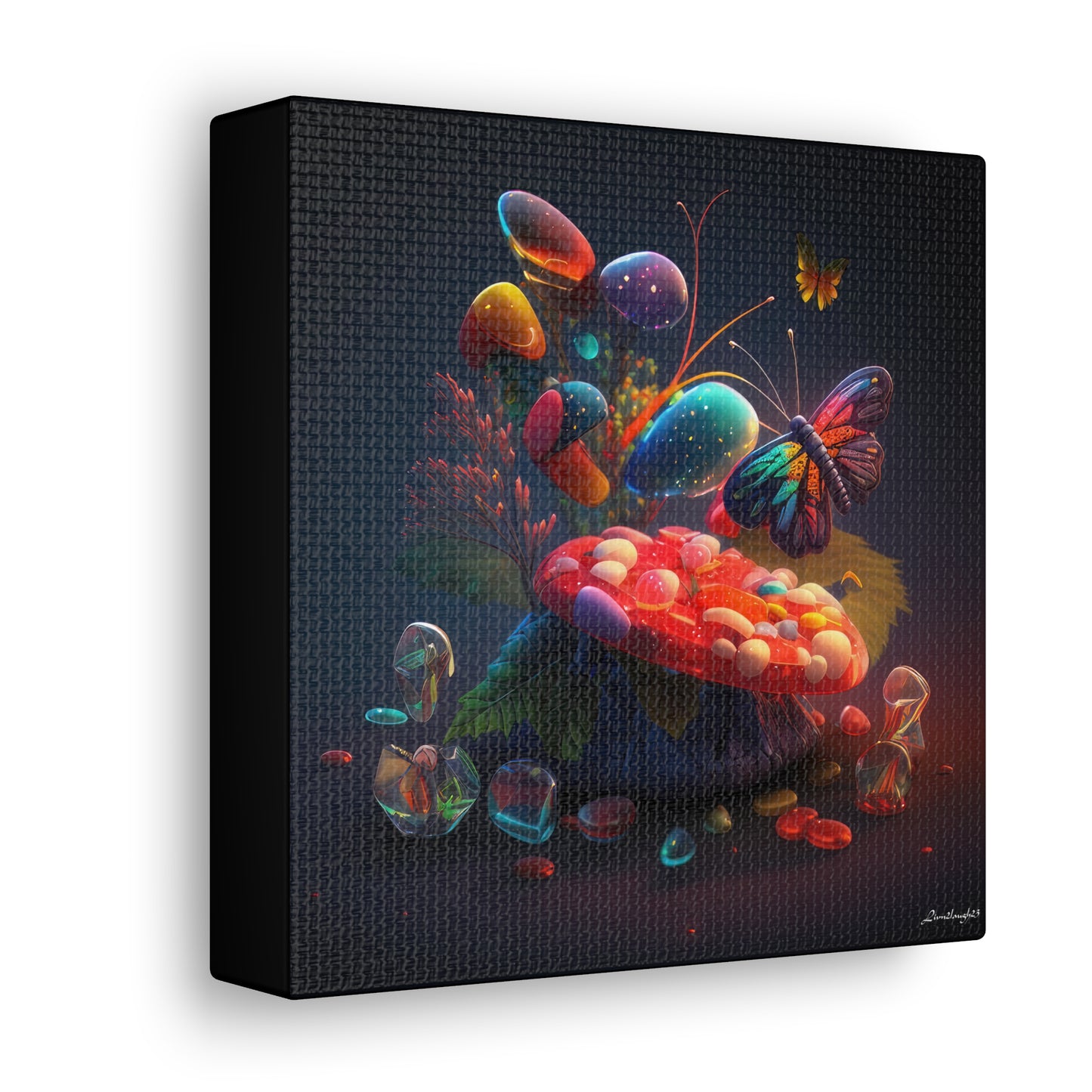 Beautiful Mushroom Luminating Colorful Bliss With Butterflies Canvas Gallery Wraps