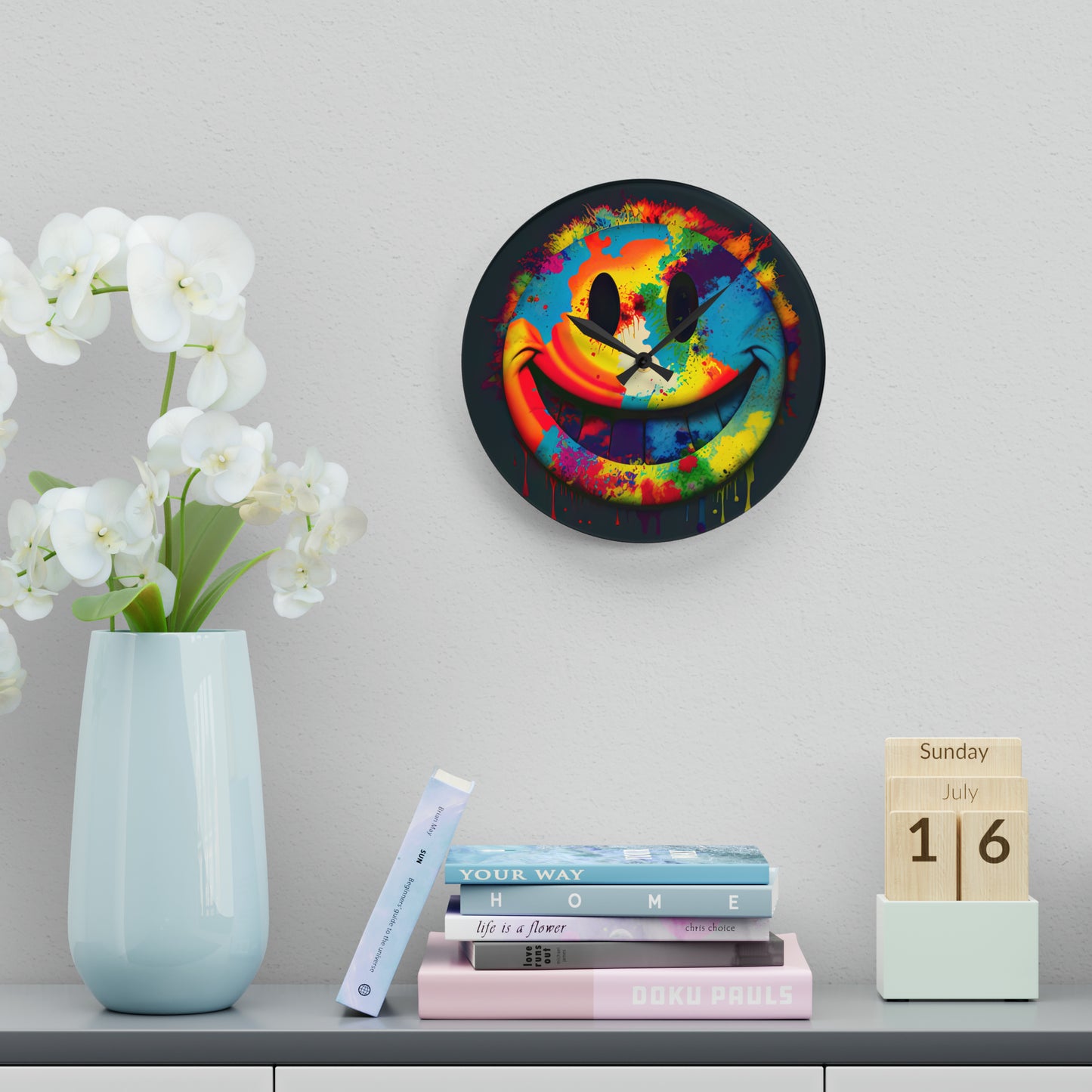 Happy Tie Dye Face Style 1 Wall Clock