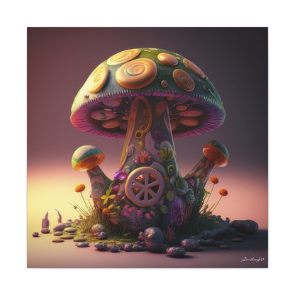 Beautiful Three Mushroom Colorful Uniquely Detailed Canvas Gallery Wraps