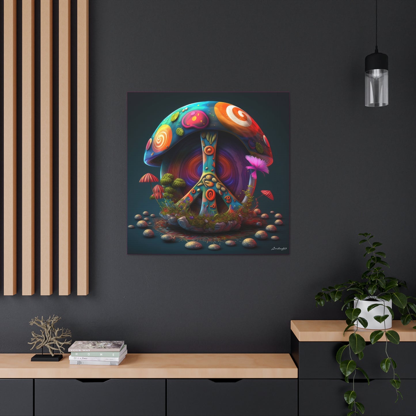 Gorgeous Colored Mushroom With Beautifully Designed Half Peace Sign Stem Canvas Gallery Wraps